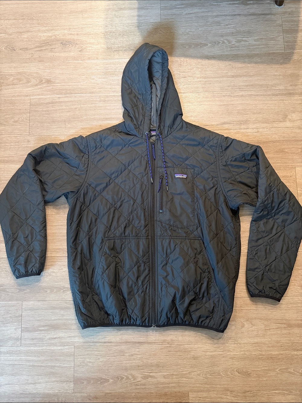 Patagonia Men's Hooded Quilted Puffer Jacket in Charcoal